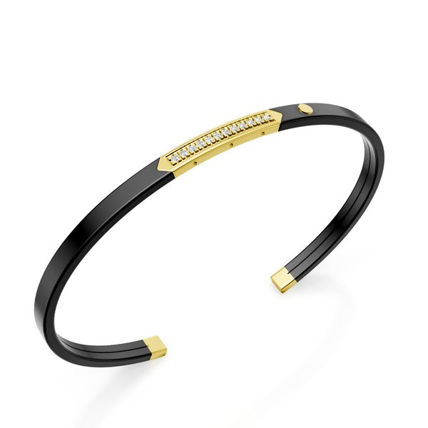 World Diamond Group Black titanium slave bracelet, 18kt yellow gold insert, with row of diamonds gbb041o1ine