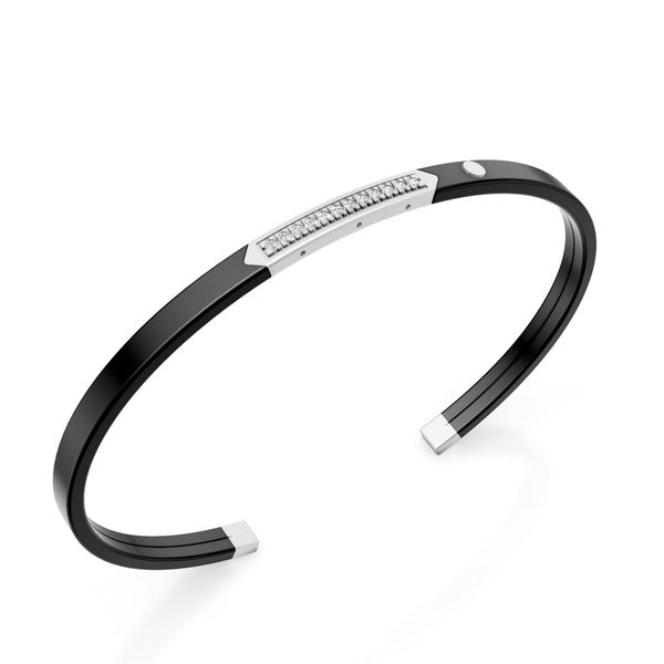 World Diamond Group Black titanium slave bracelet, platinum insert, with row of diamonds Gbr041ptine