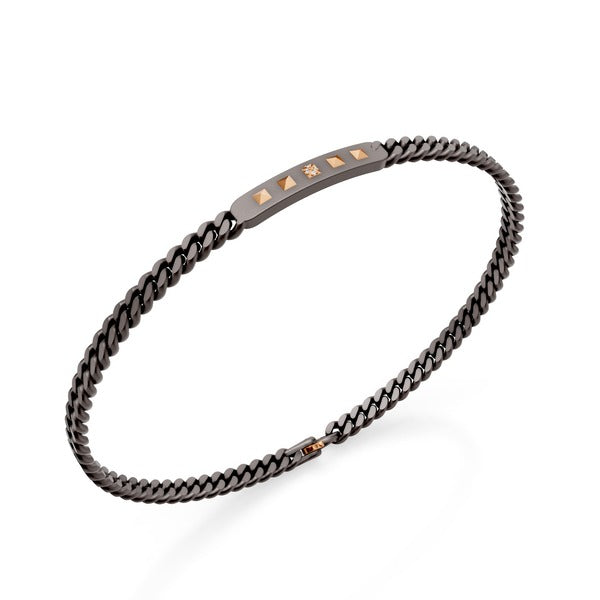World Diamond Group Gruumette bracelet in gray titanium, with central bar and 18k rose gold pyramid inserts, of which the power plant built with diamonds, 18.5cm GBR043O3DIGR-185