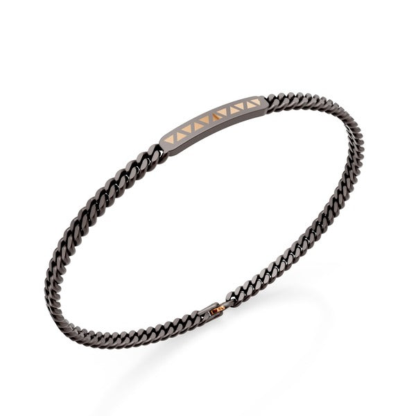 World Diamond Group Gruumette bracelet in gray titanio, with central bar and triangular inserts in 18k rose gold, 18cm GBR046o3gr-80