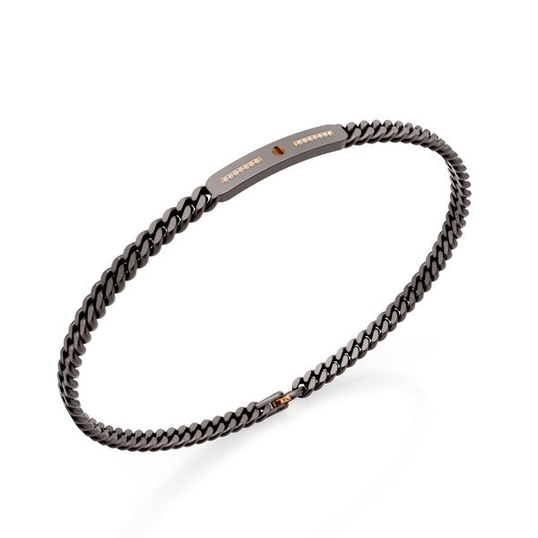 World Diamond Group Gruumette bracelet in gray titanio, with central bar, linear inserts built with diamonds and yellow gold screws 18k, 18.5cm GBR047O1digr-185