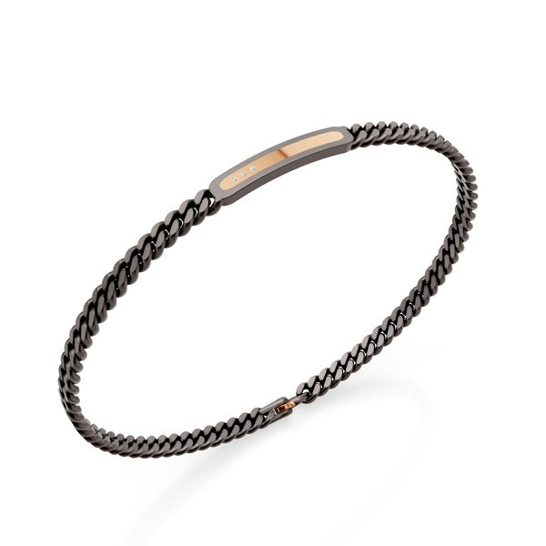World Diamond Group Gruumette bracelet in gray titanium, with central bar and 18k rose gold bar insert, built-in with diamonds, 18.5cm GBR049o3digr-185