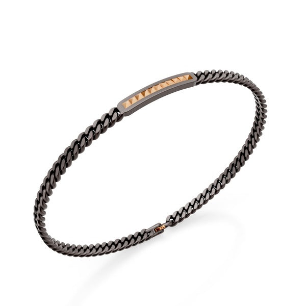 World Diamond Group Groume Bracelet In Gray Titanium, with central bar and insert with Piramidal elements in 18k rose gold, 18.5cm GBR051O3GR-185