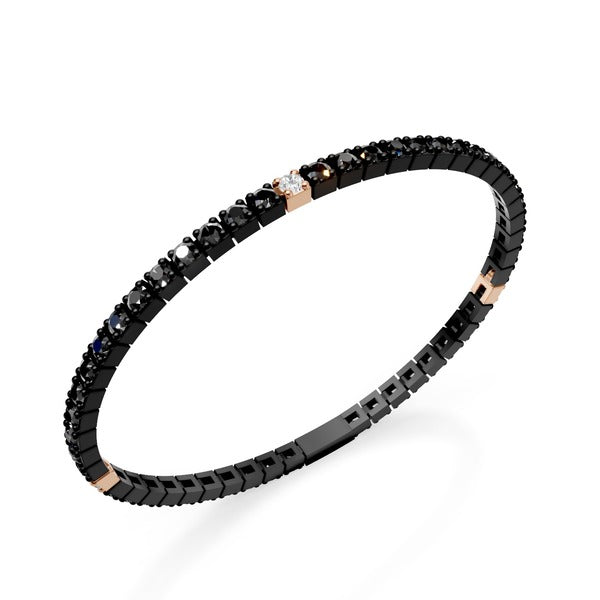 World Diamond Group Black Titanium Tennis Tennis, with Black Diamonds and three 18kt Rose Gold inserts with white diamonds, 18cm, second measure Gbrt002e3o3ine-180
