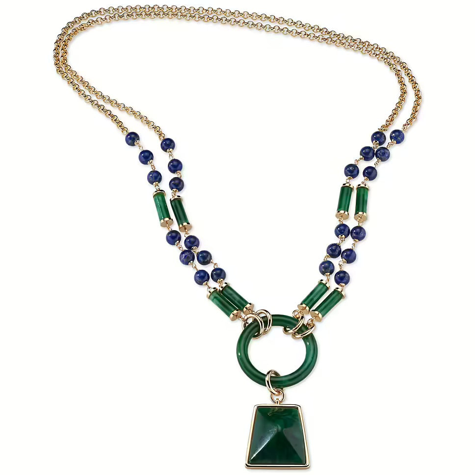 Sovereign necklace with fashion mood pendant bronze pvd fingering yellow gold 18kt quartz and agate j10840