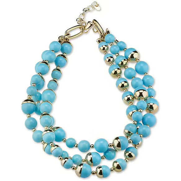 Sovereign multifile necklace fashion mood bronze pvd finish yellow gold 18kt turquoise paste j7893