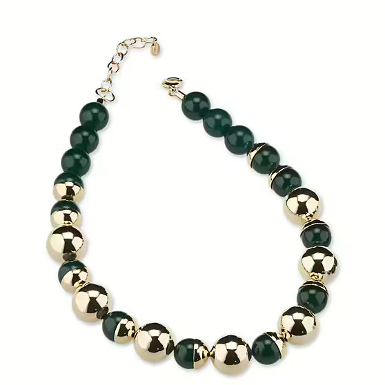 Sovereigns necklace fashion mood bronze pvd finish yellow gold 18kt green agate j8900