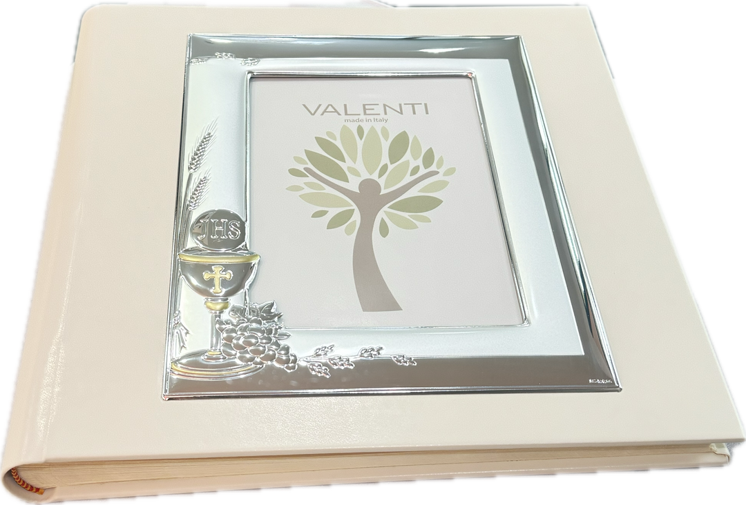 VALENTE Argenti Album frame 13x18 First Communion Laminated Silver Leather S1336