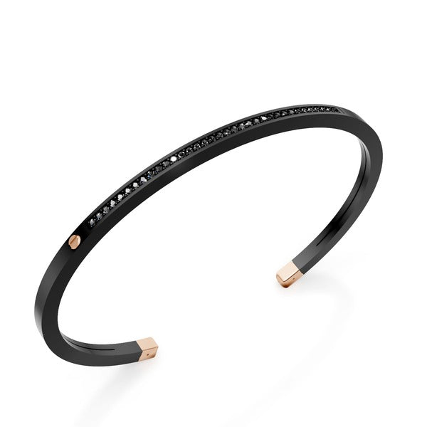 World Diamond Group Black titanium slave bracelet, with a row of black diamonds and 18kt GBR036o3bkne rose gold inserts