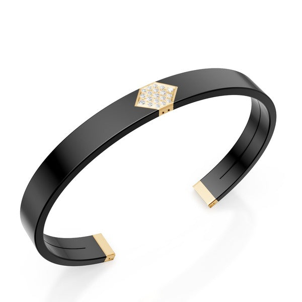 World Diamond Group Black titanium slave bracelet, 18kt yellow gold insert, pave with diamonds GBR040O1dine