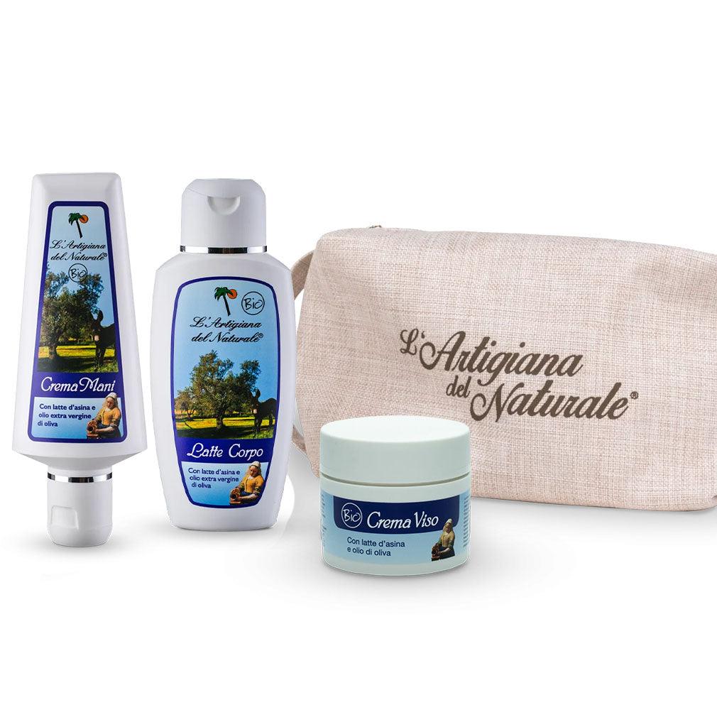 L'Artigiana del Naturale pochette con prodotti biologici linea latte d'asina corpo - Capodagli 1937