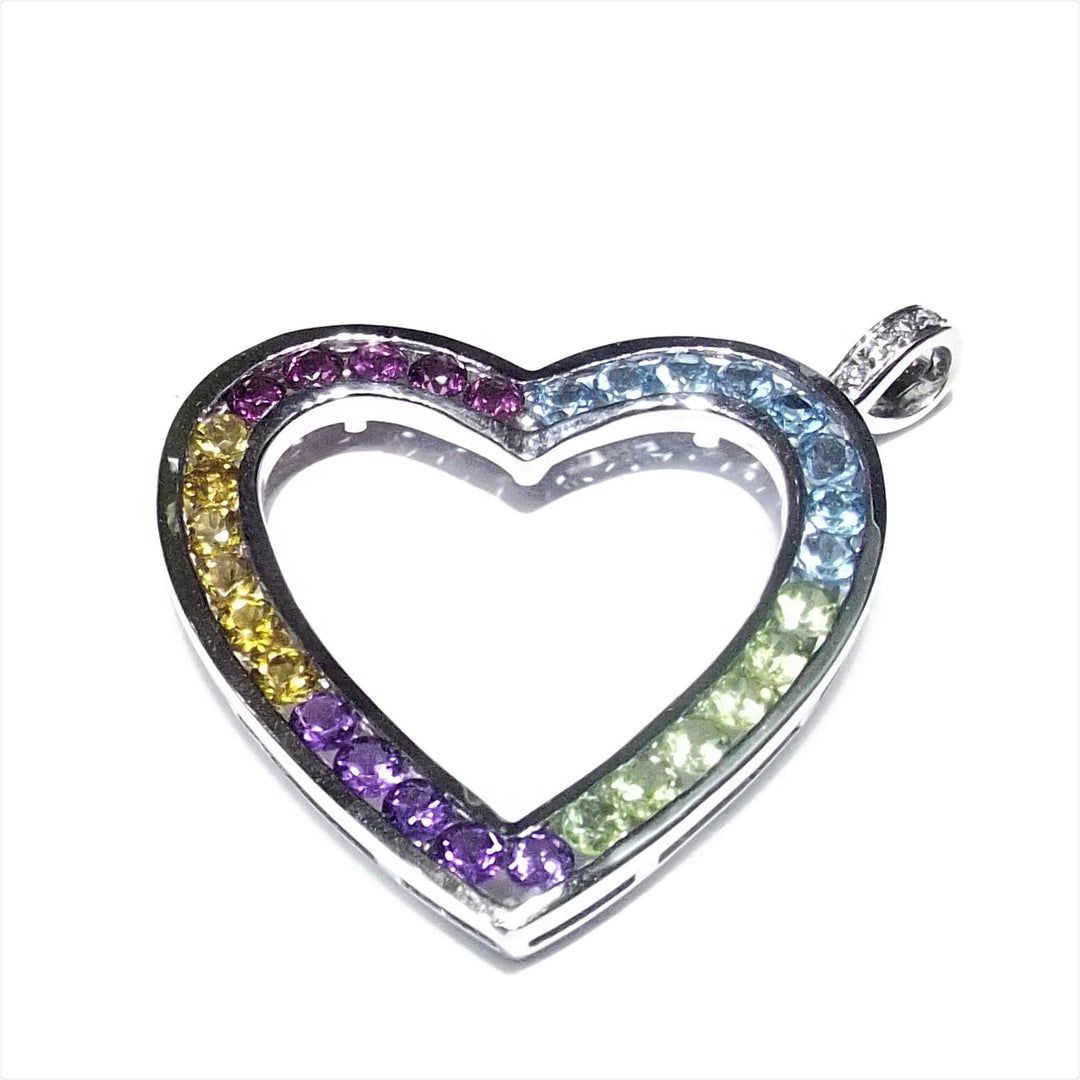 Re Carlo ciondolo cuore oro bianco 18kt 13,20g con diamante 0,05ct colore G purezza VS e tormaline 0003R - Gioielleria Capodagli