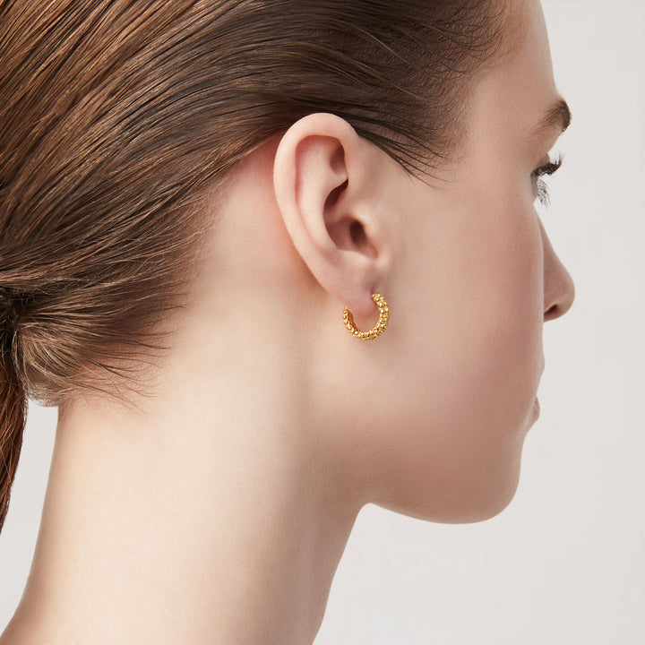 Giovanni Raspini Huggie Perlage Earrings - Circle earrings in 925 golden silver - 11963/1