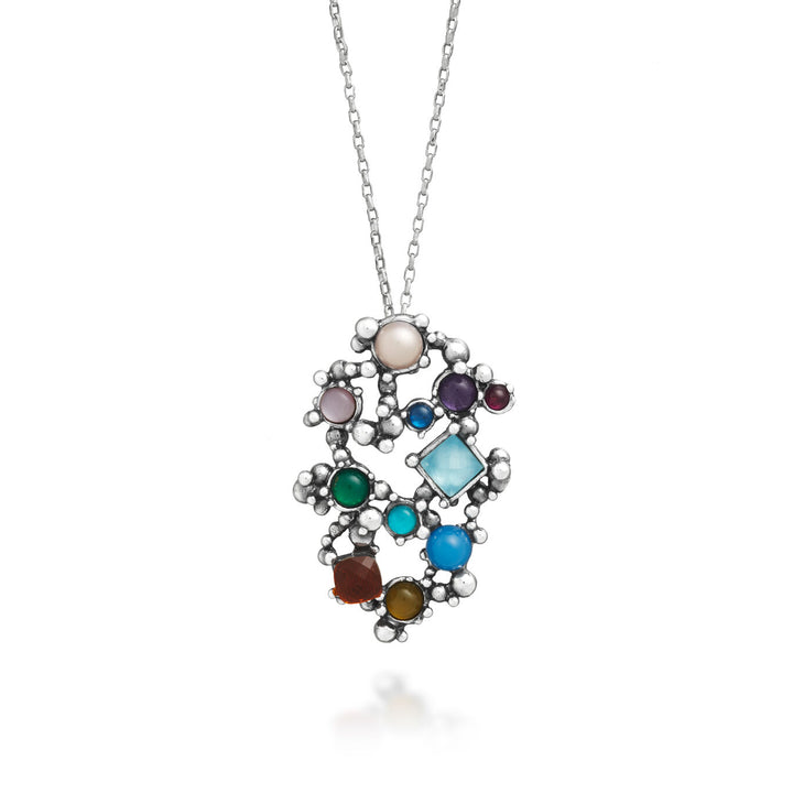 Giovanni Raspini cocktail pendant Necklace in 925 Silver, natural stones, gems and pearls 12526