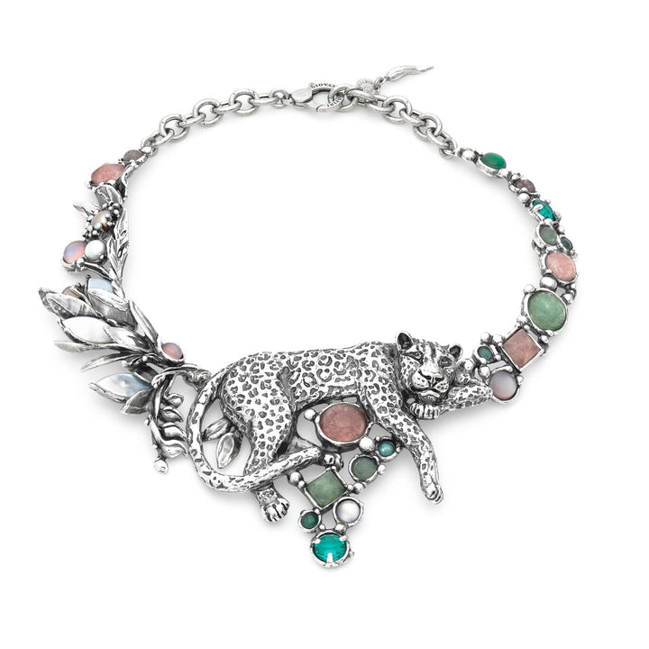Giovanni Raspini jungle leopard necklace Necklace in 925 Silver, natural quartz, mother of pearl and pearls 12627