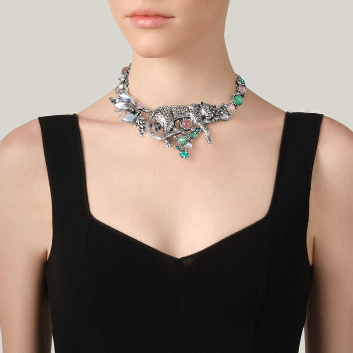 Giovanni Raspini jungle leopard necklace Necklace in 925 Silver, natural quartz, mother of pearl and pearls 12627