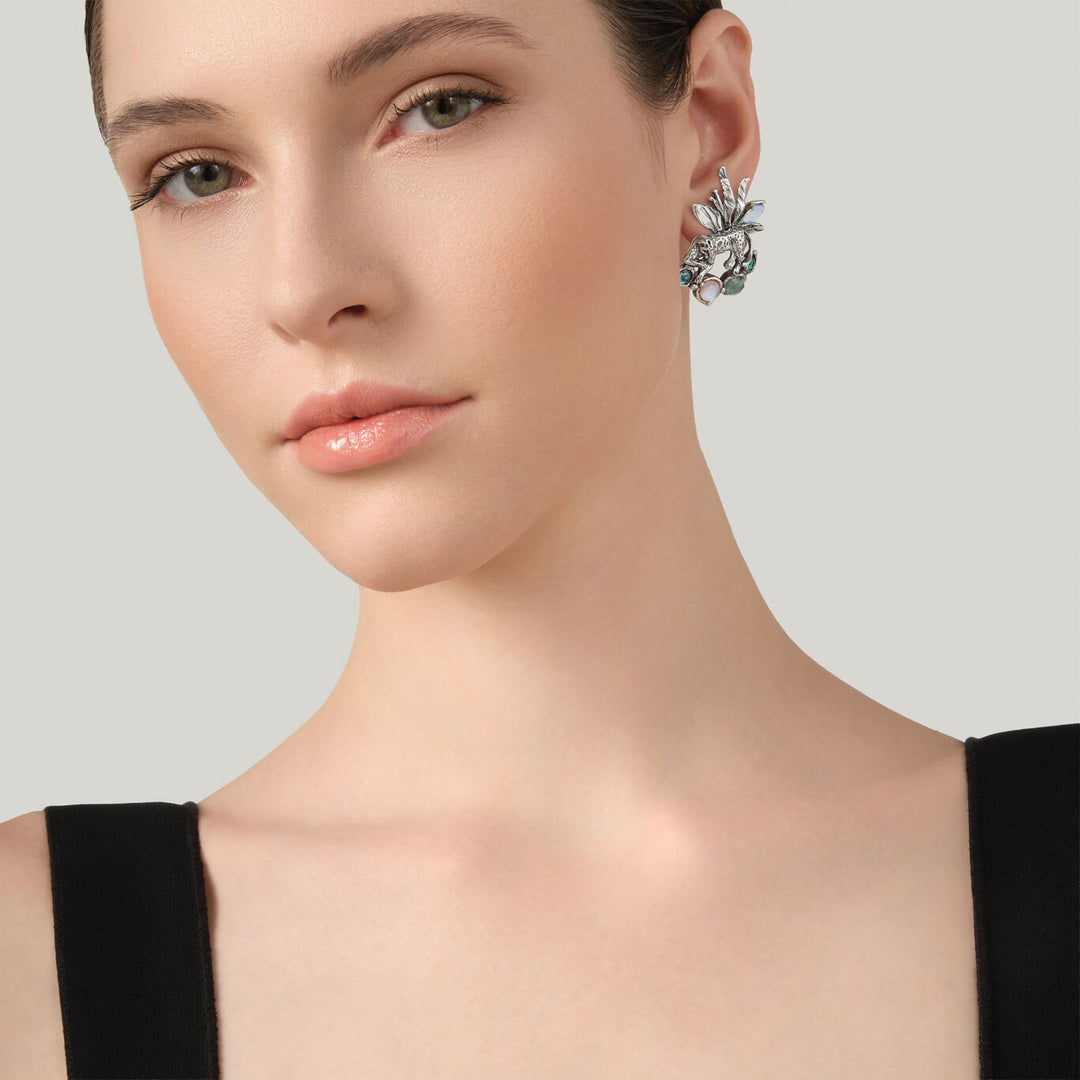 Giovanni Raspini jungle leopard earrings Earrings in 925 silver, mother of pearl and quartz 12628