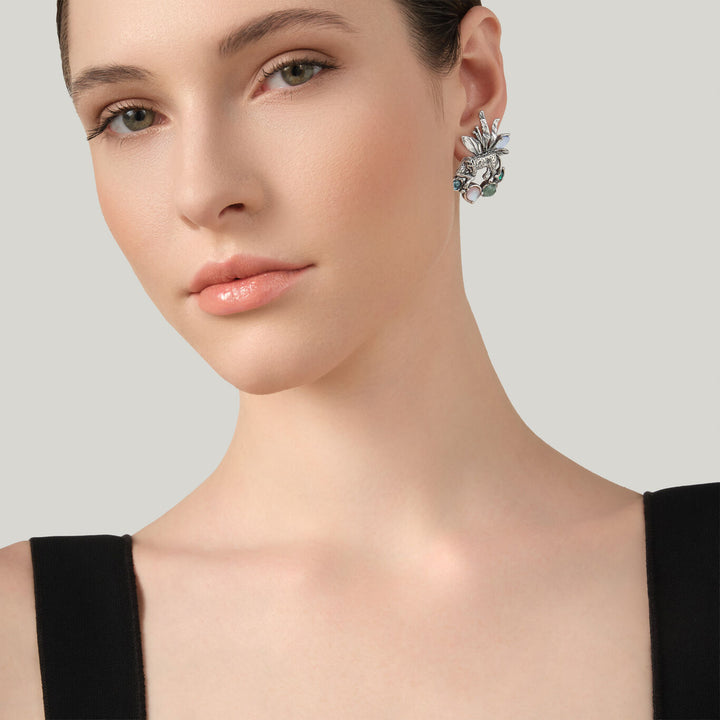 Giovanni Raspini jungle leopard earrings Earrings in 925 silver, mother of pearl and quartz 12628