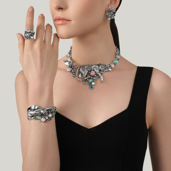 Giovanni Raspini jungle leopard earrings Earrings in 925 silver, mother of pearl and quartz 12628