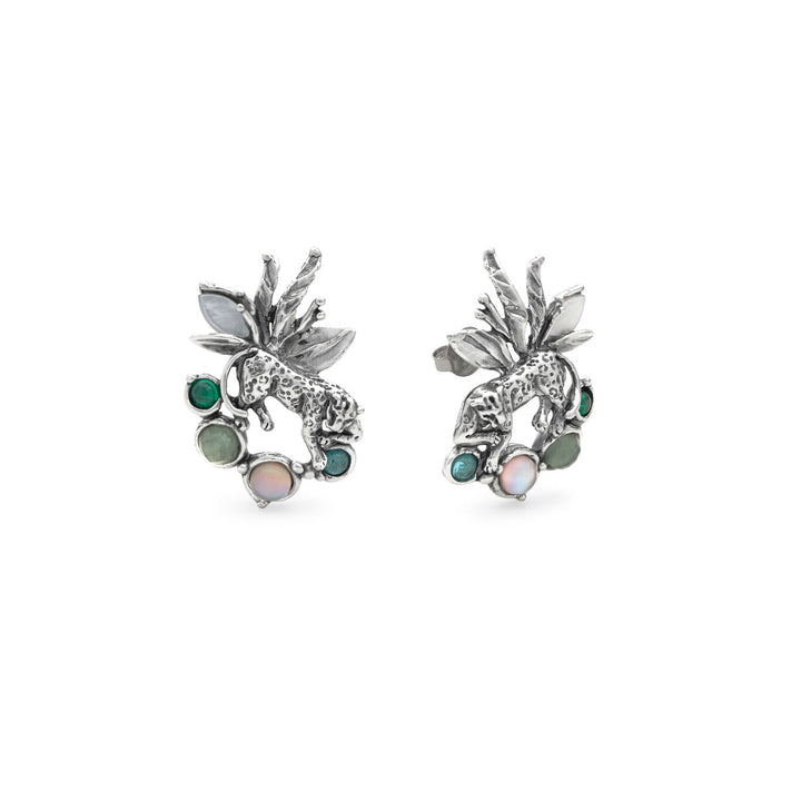 Giovanni Raspini jungle leopard earrings Earrings in 925 silver, mother of pearl and quartz 12628