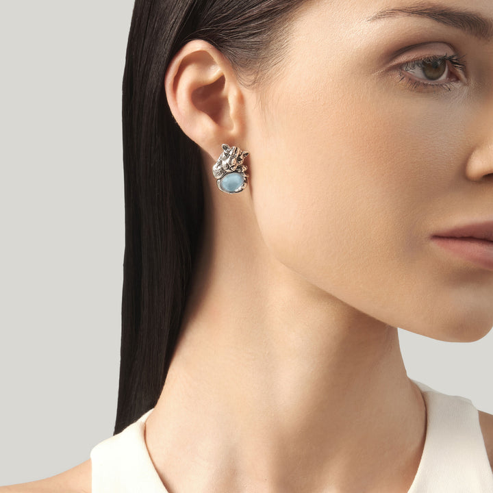 Giovanni Raspini Blue Jaguar Earrings - Earrings in 925 Silver, mother-of-pearl and quartz - 12682
