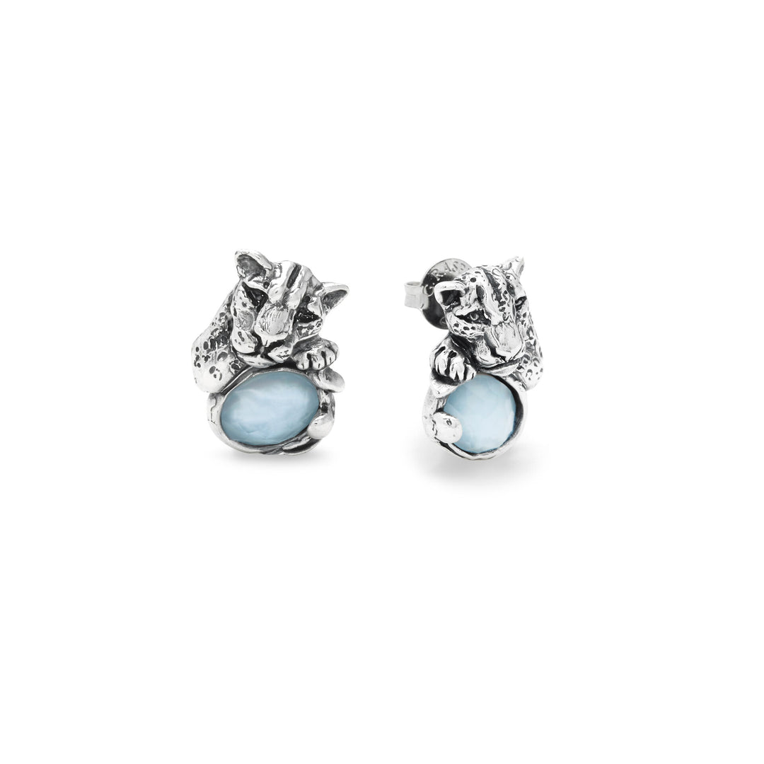 Giovanni Raspini Blue Jaguar Earrings - Earrings in 925 Silver, mother-of-pearl and quartz - 12682