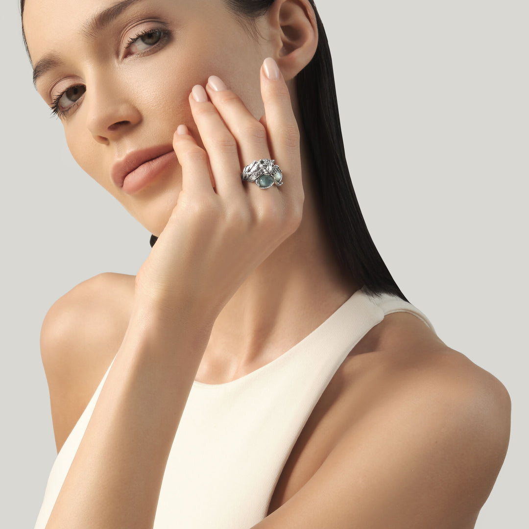 Giovanni Raspini Blue Jaguar Ring - Ring in 925 Silver, mother-of-pearl and quartz - 12683