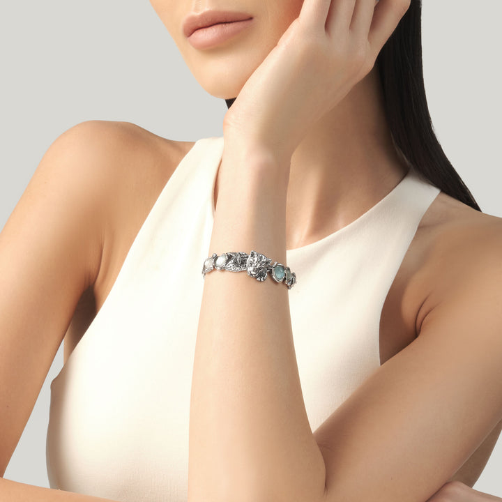 Giovanni Raspini Blue Jaguar Bracelet - Bracelet in 925 silver, mother of pearl, rock crystal and quartz - 12684