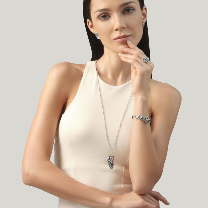 Giovanni Raspini Blue Jaguar Bracelet - Bracelet in 925 silver, mother of pearl, rock crystal and quartz - 12684