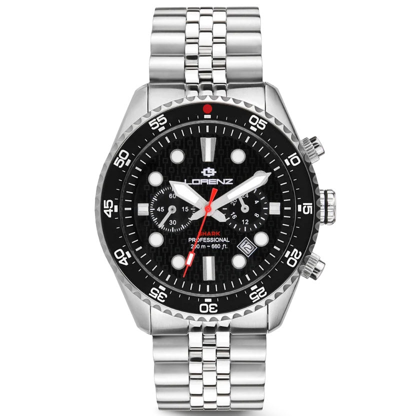 Lorenz Shark 5 Chrono 42mm black quartz steel watch 030285AA