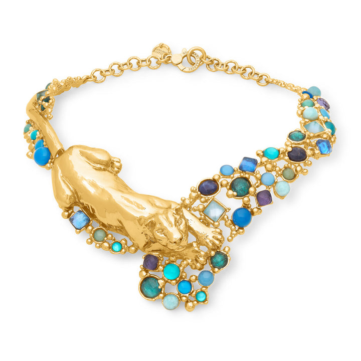 Giovanni Raspini panthère mirage bleu necklace 18 kt gold plated necklace, natural stones and gems N0032