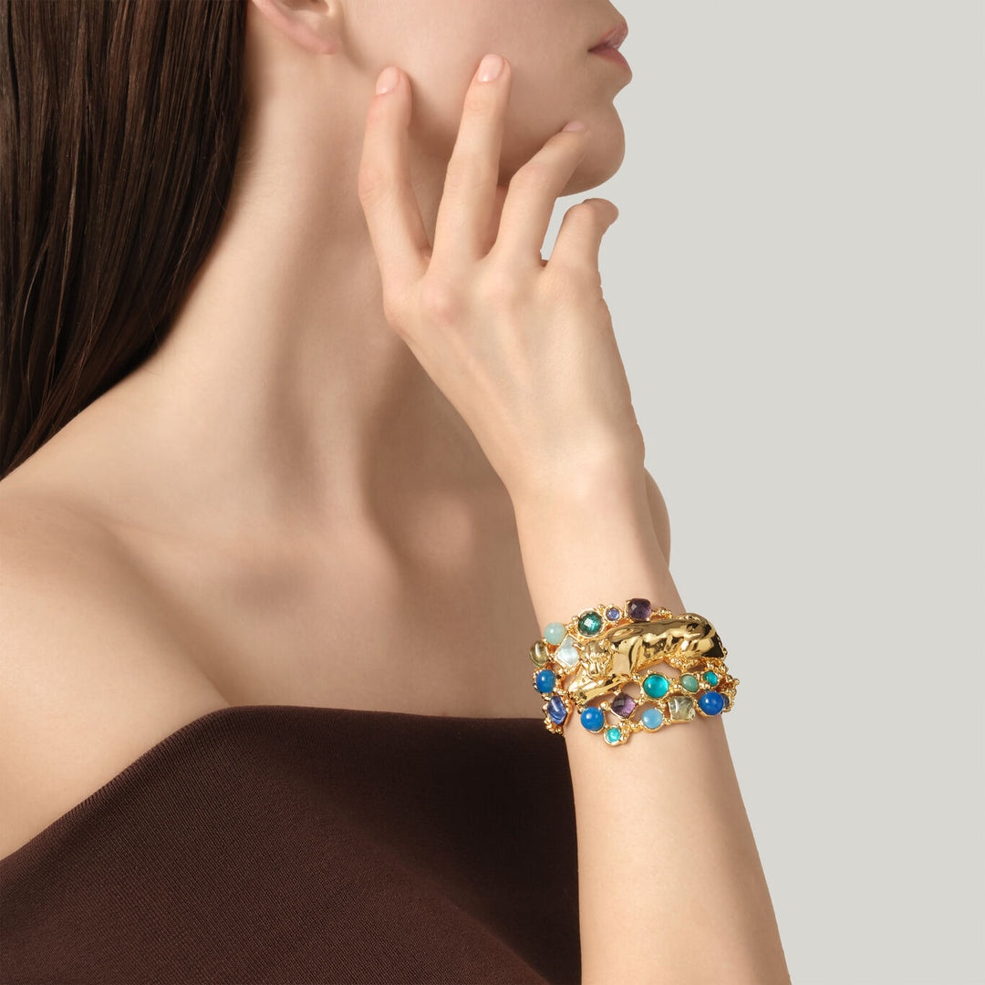 Giovanni Raspini panthère mirage bleu bracelet 18 kt gold plated bracelet, natural stones and gems N0033