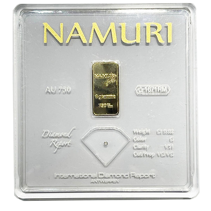 Namuri Ingot 1 gram 18kt gold diamond 0.02ct G VS1 NDJ/G02GVS