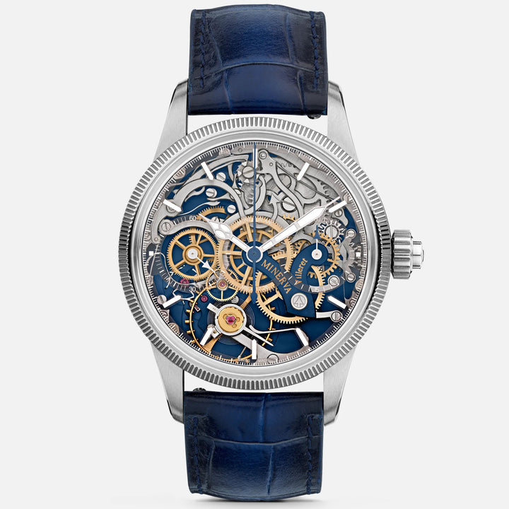 שעון מונטבלאנק 1858 מהדורה מוגבלת של Minerva Chronograph מהדורה מוגבלת - 100 דגימות 43 מ"מ פלדה ידנית שלד 133296