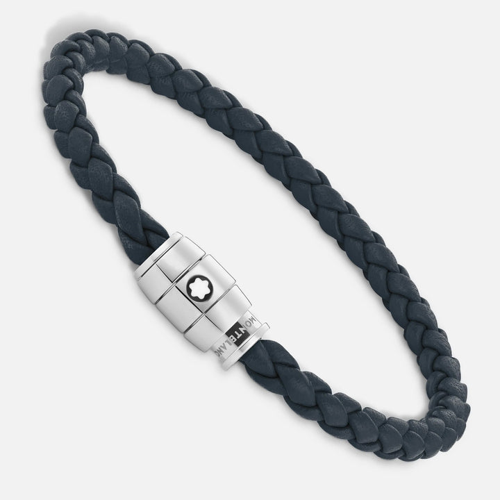 Montblanc steel bracelet with 3 rings and leather Meisterstück blue Avio measures M 13601363