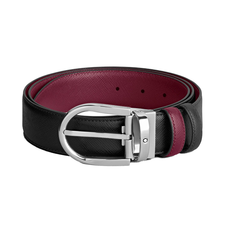Montblanc חגורה הפיכה 35 מ"מ עור שחור/קאסיס עם אבזם ברזל סוסים 199638