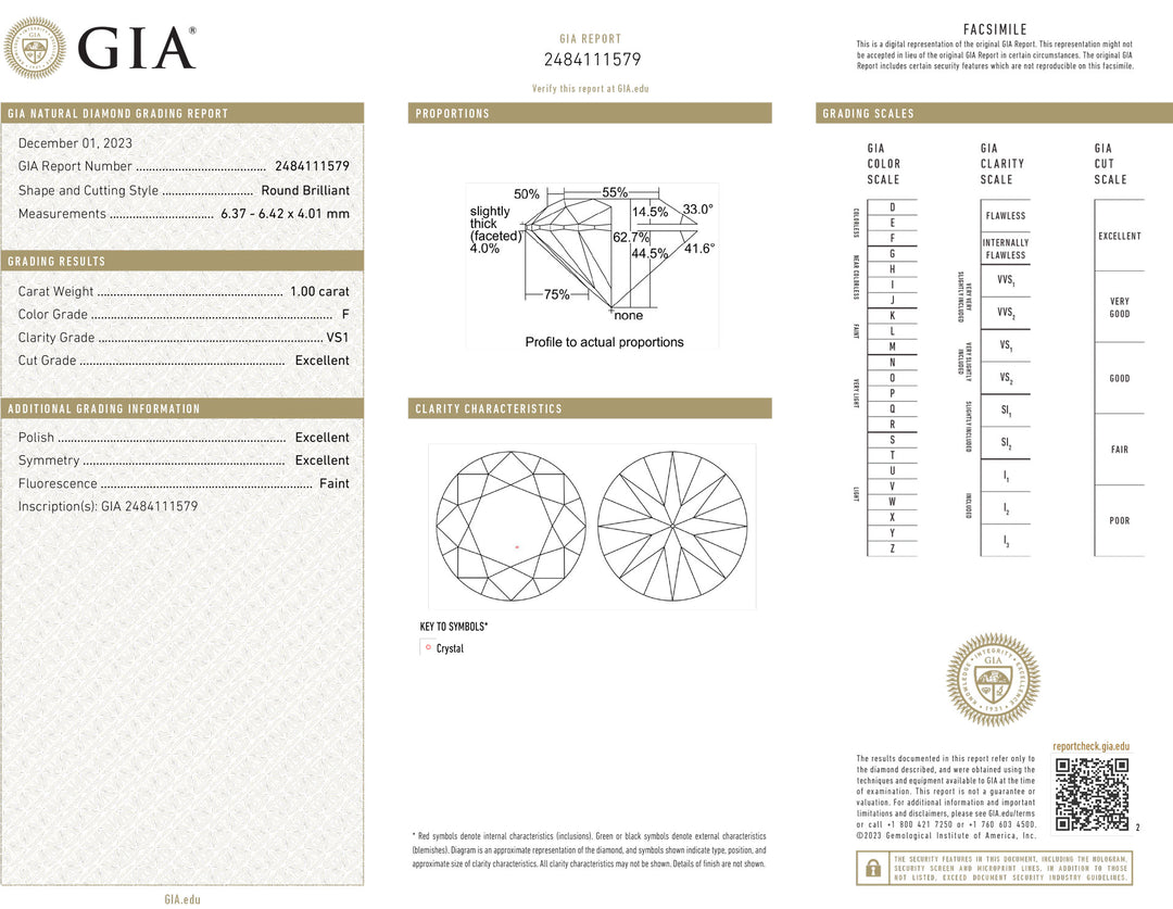 Certified investment diamond already 1,00ct color f purity vs1