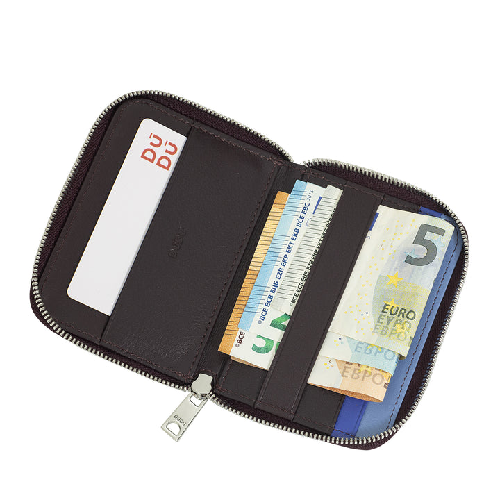 DUDU Men's Small Soft Leather Wallet with Zip, Ultra Compact Mini Wallet with zipper, Banknotes, Card holders and Cards