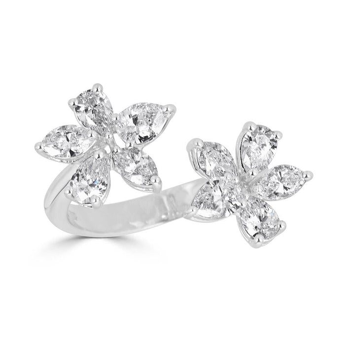 Zydo double element ring with flower and fancy cut diamonds white gold 54930