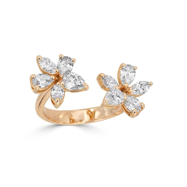Zydo flower-shaped ring with double element and fancy cut diamonds in rose gold 55384