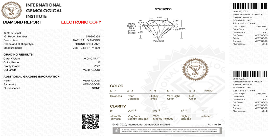 IGI diamante in blister certificato taglio brillante 0,08ct colore F purezza VS 2 - Capodagli 1937