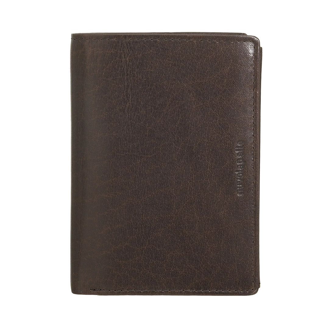Nuvola Pelle Large Vertical Wallet for Men in Buffalo Leather - Large Pocket Wallet with Coin Purse, 8 Card Pockets and Zipper