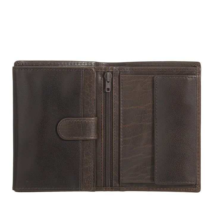 Nuvola Pelle Large Vertical Wallet for Men in Buffalo Leather - Large Pocket Wallet with Coin Purse, 8 Card Pockets and Zipper