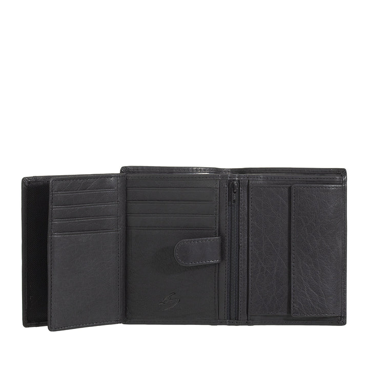 Nuvola Pelle Large Vertical Wallet for Men in Buffalo Leather - Large Pocket Wallet with Coin Purse, 8 Card Pockets and Zipper