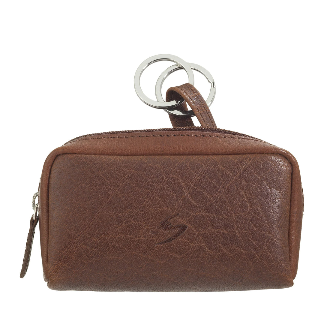 Nuvola Pelle Keychain Coin Purse for Men and Women in Buffalo Leather - Small Case with Zipper and 2 Rings for Keys