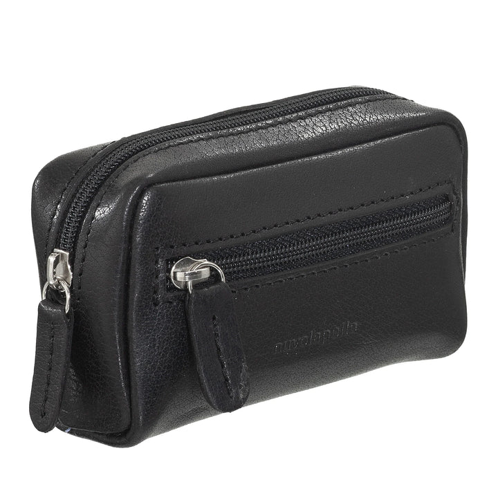 Nuvola Pelle Keychain Coin Purse for Men and Women in Buffalo Leather - Small Case with Zipper and 2 Rings for Keys