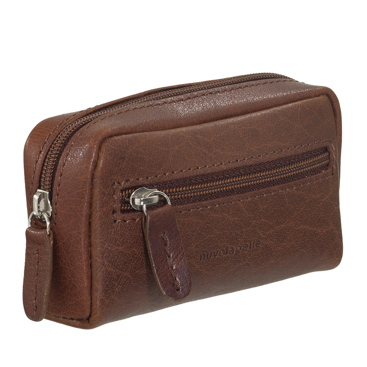 Nuvola Pelle Keychain Coin Purse for Men and Women in Buffalo Leather - Small Case with Zipper and 2 Rings for Keys