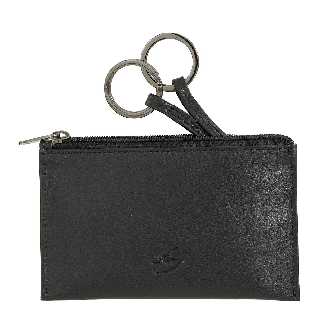 Nuvola Pelle Keychain and Coin Purse in Genuine Leather - Pouch Case with Zipper and 2 Rings for Keys