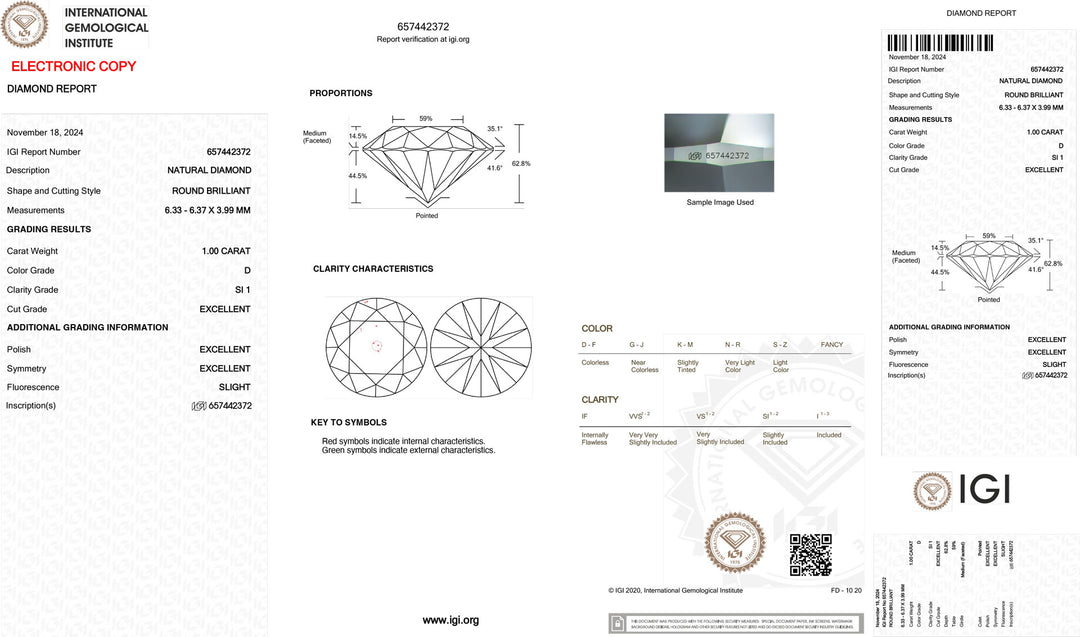 IGI 1,00CT Certified Investment Diamond Si1