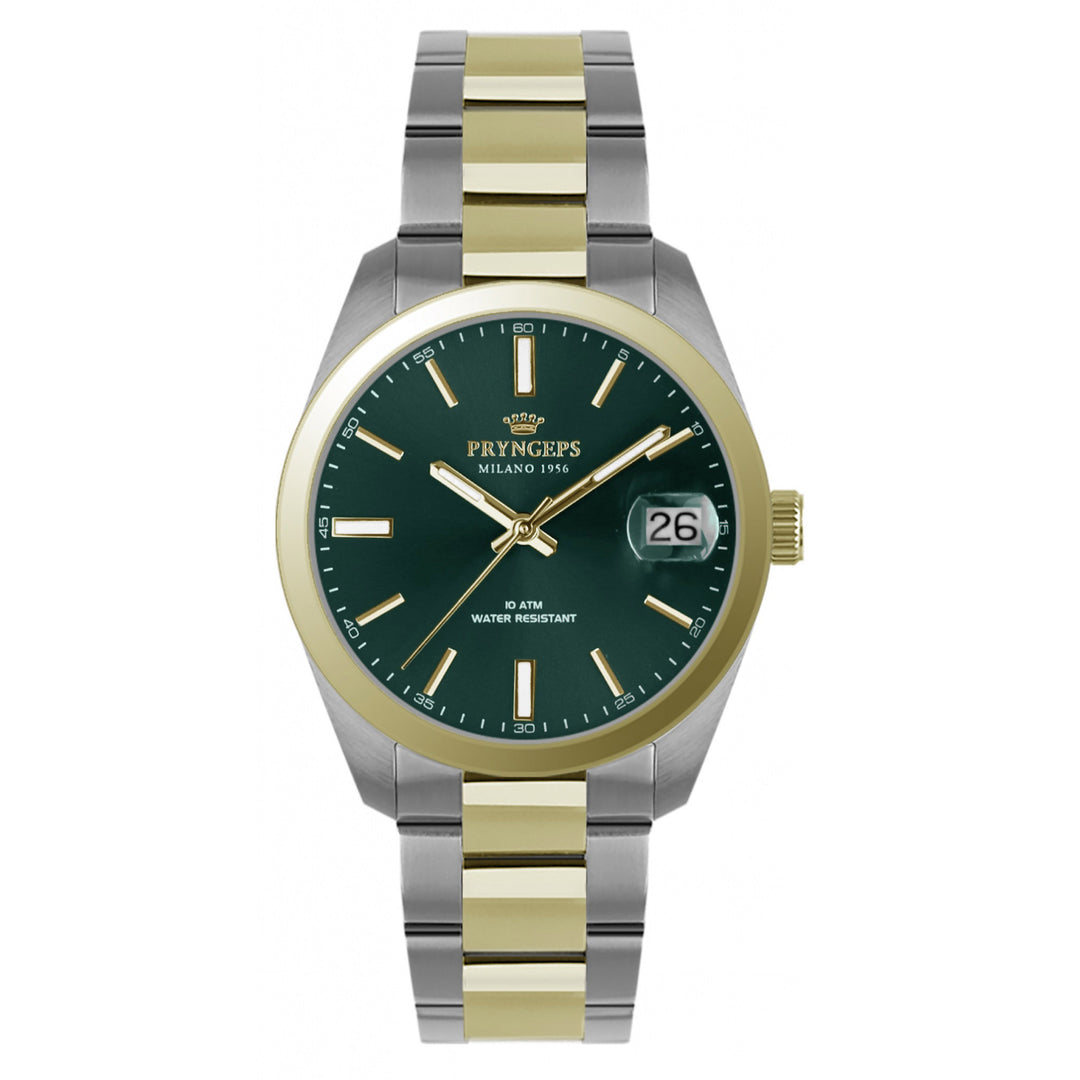 שעון Pryngeps Torino 33 מ"מ ירוק פלדת קוורץ בגימור PVD זהב צהוב A1072-B VE